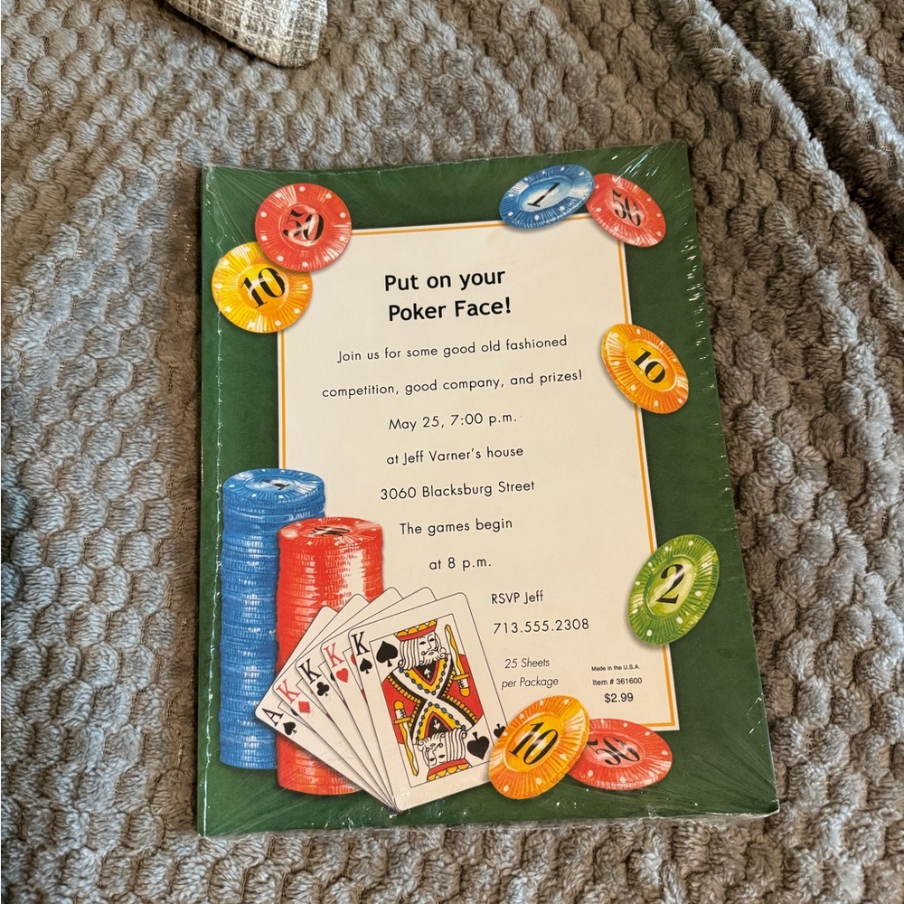 Poker Night Invitation Set with Colorful Chips